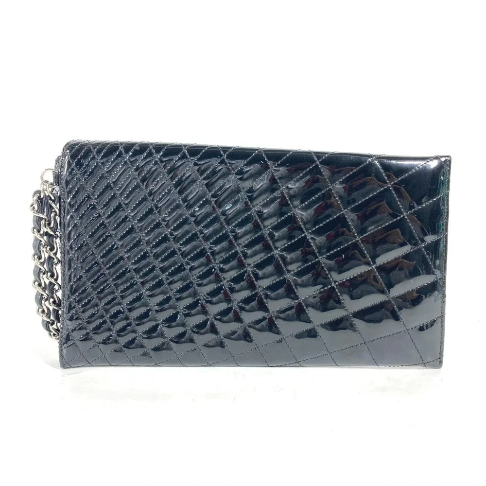 CHANEL Black Leather Logo Pouch